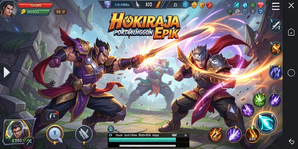 Screenshot gameplay HOKIRAJA menampilkan aksi seru para pahlawan.