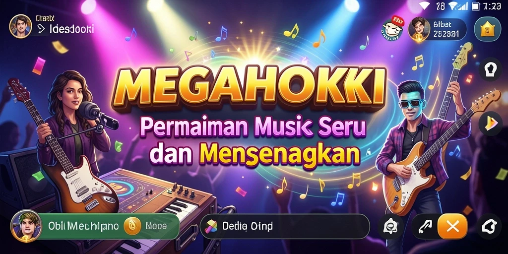 Tampilan seru dari gameplay MEGAHOKI yang penuh musik.