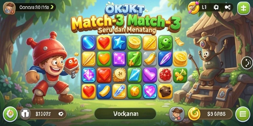 Tampilan gameplay OKJKT dengan objek berwarna-warni yang menantang.