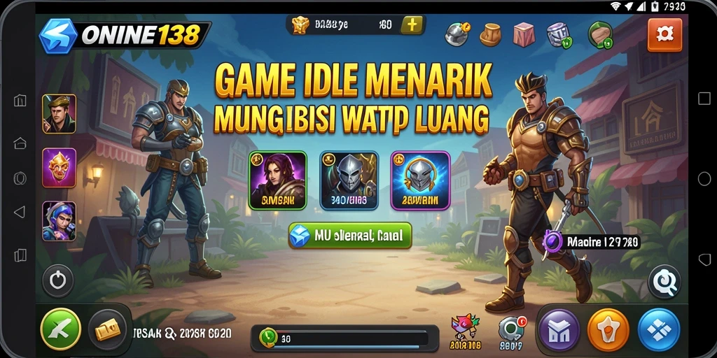 Screenshot utama ONINE138 menampilkan karakter yang sedang mengumpulkan sumber daya secara otomatis.