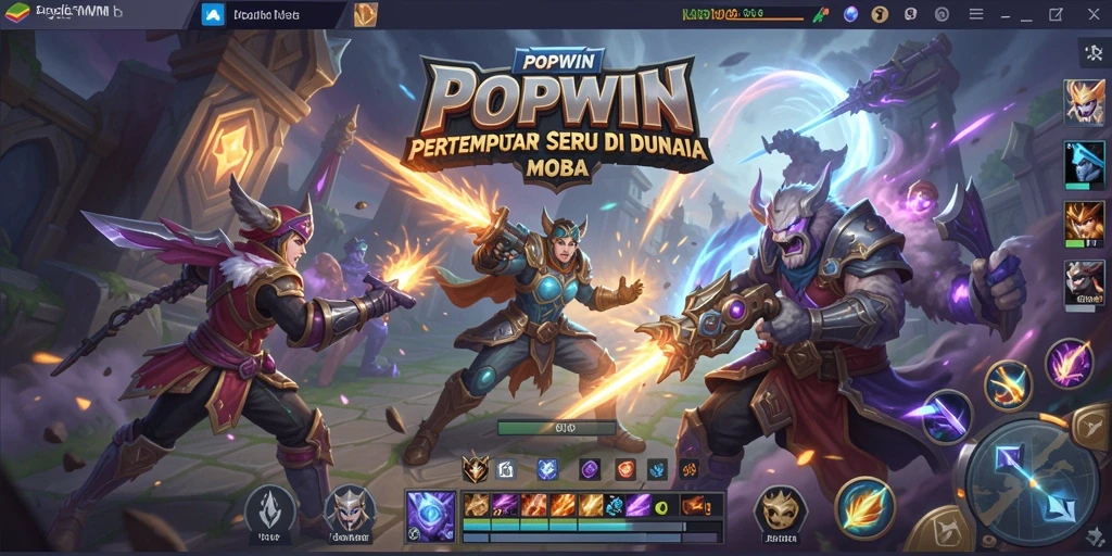 Screenshot gameplay <strong>POPWIN</strong> menampilkan pertarungan seru antara karakter.