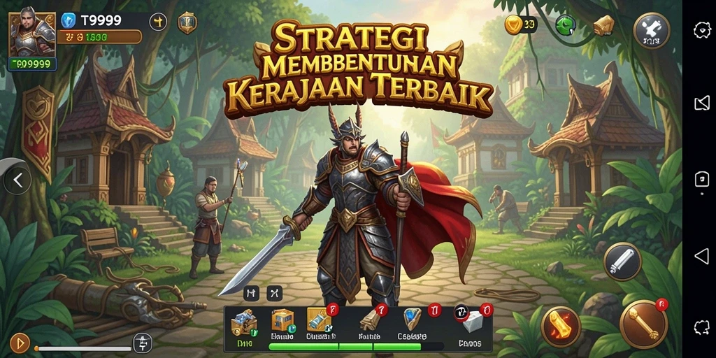 Screenshot utama T9999 menampilkan aksi membangun kerajaan yang seru.